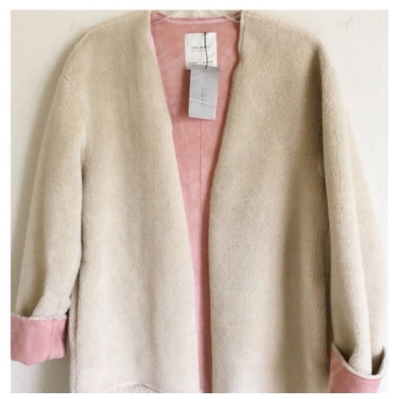 Zara 2 Sided Suede Teddy Coat pink/beige/cream - Picture 8 of 9